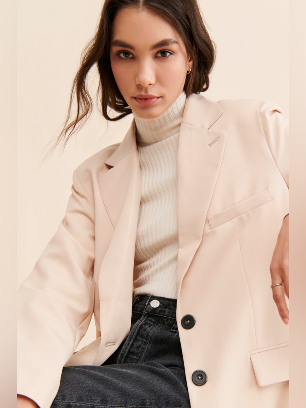 Free People We The Free- The Jay Oversized Blazer in Nude Beige - Picture 3 of 8